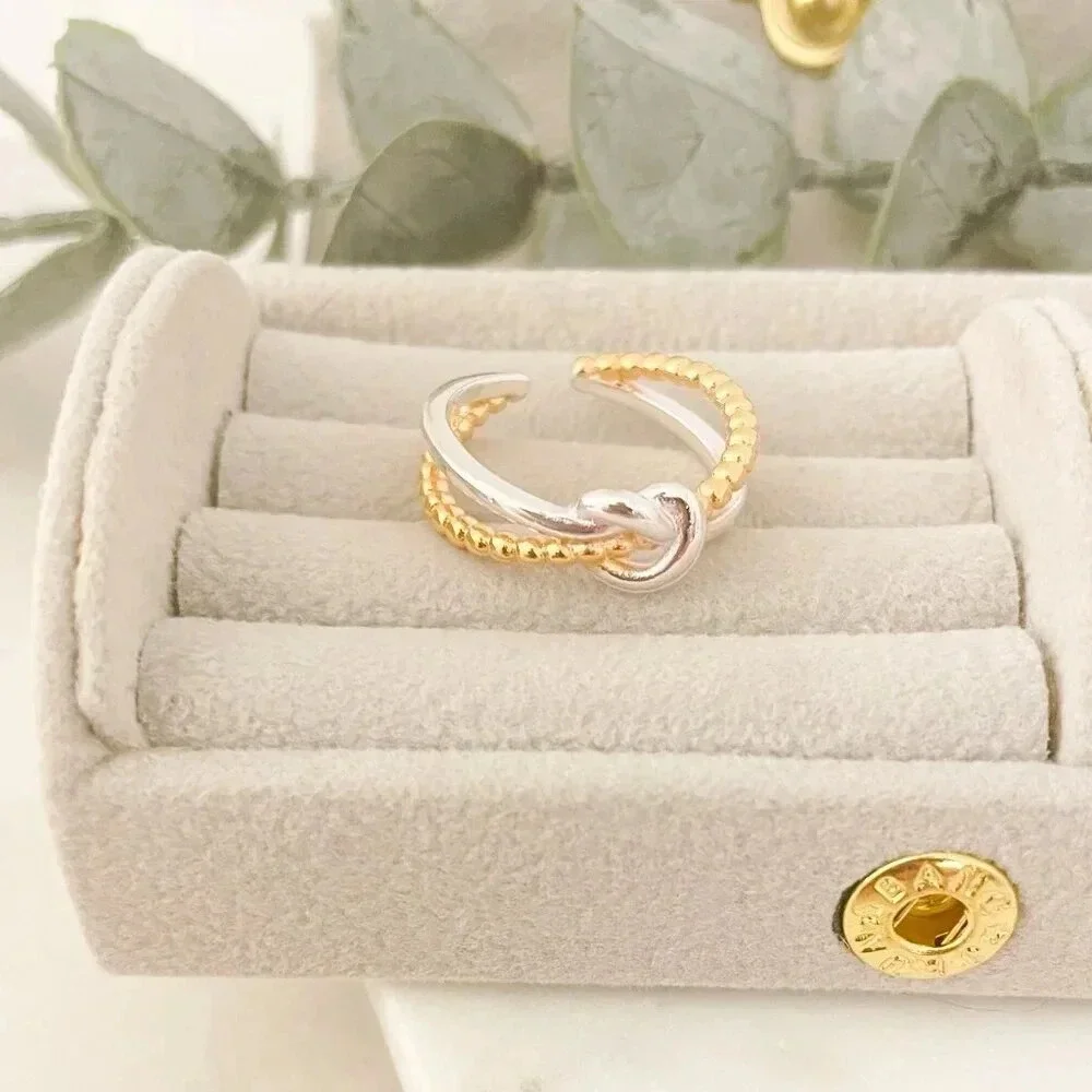 925 Sterling Silver & Gold Two Tone Ring Knot Ring Minimalist Dainty Ring